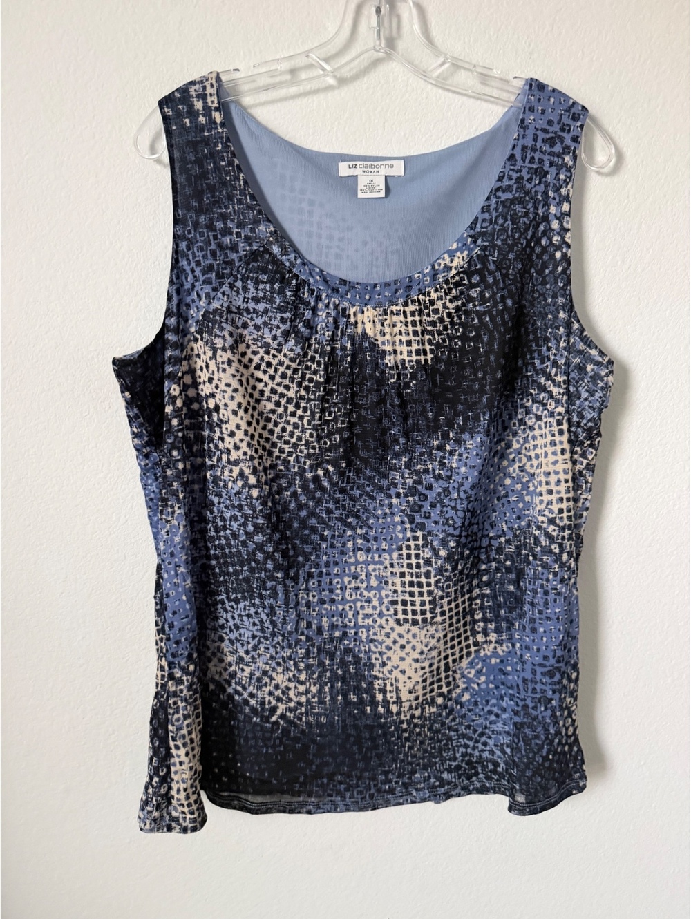 Liz Claiborne Scoop Neck Blue Tone Stretch Mesh Layered Tank Top Women's Size 1X